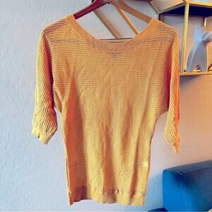 Express mustard yellow open knit sweater top blouse batwing womens size small S